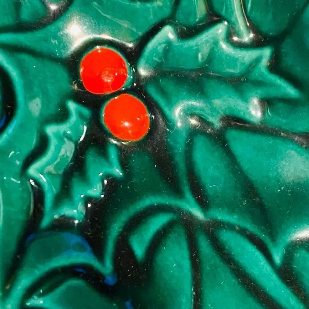 Vintage Holly Berry Christmas Tree Candy Dish 8”